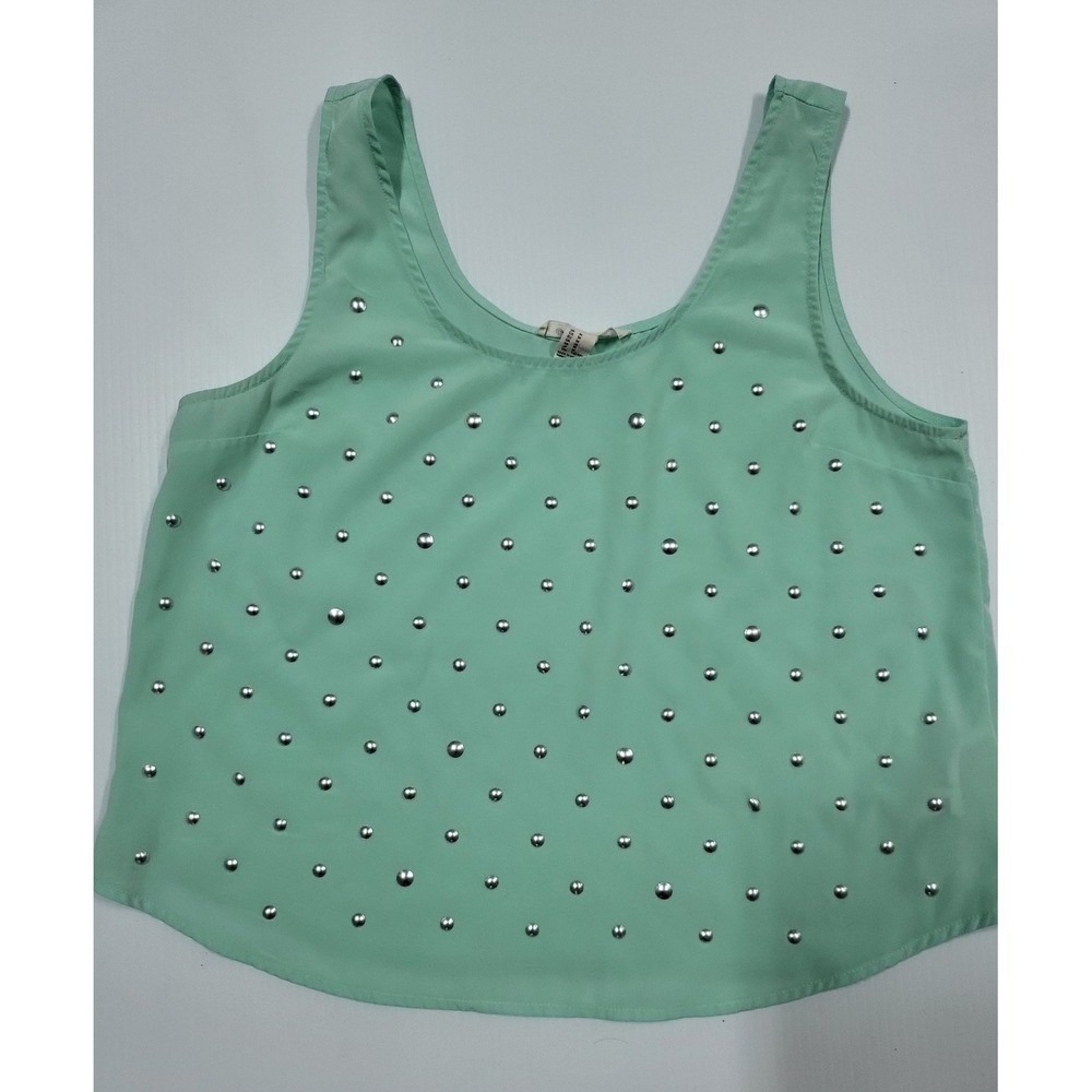 Forever 21 Studded Tank Top Sleeveless Casual Cute Green Size M